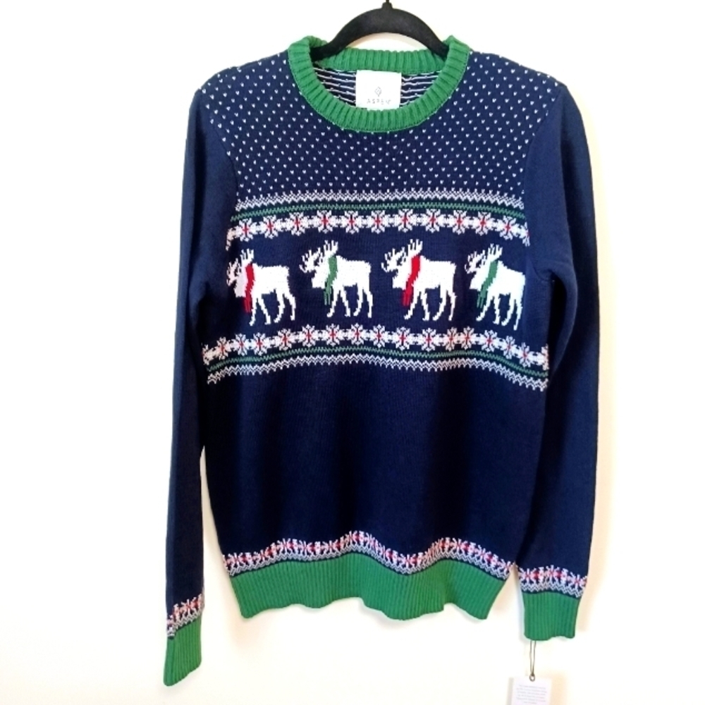 Aspen Moose Christmas Sweater Sz S NWT